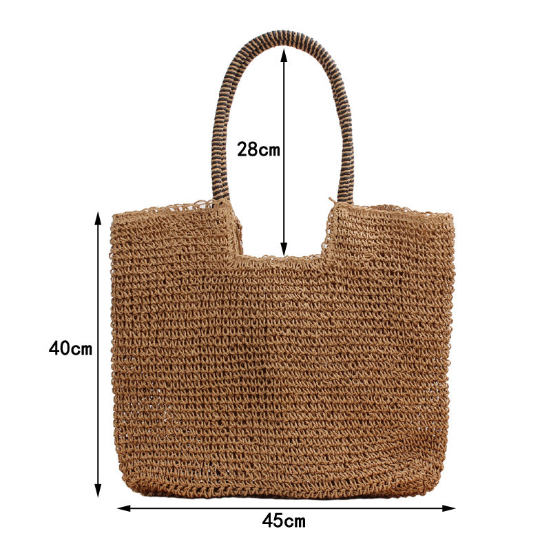 Solid Color Handmade Woven Bag Mori Simple One-Shoulder Straw Bag Summer Beach Bag