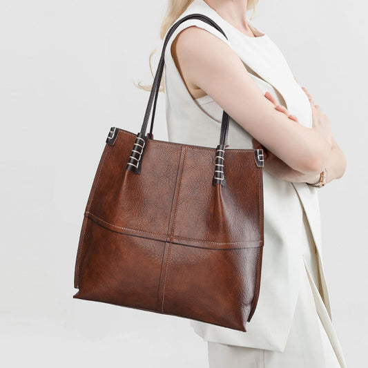 Tote Bag Large Capacity Simple Women Bag Stitching Shoulder Bag Stylish Good Texture Handbag