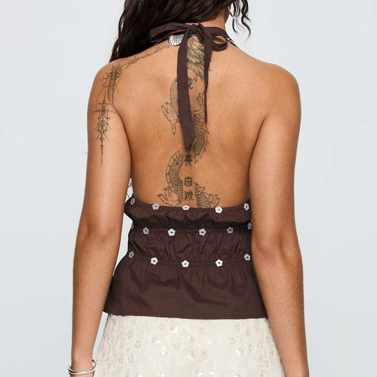 Summer Nail Deep V Plunge Halterneck Vest Sexy Cutout Sexy Backless Top - Wanita Store