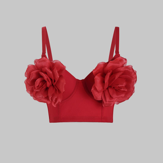 Vest Bra Outer Wear Boning Corset Sling Three Dimensional Red Large Floral Body Shaping Tops Outerwear