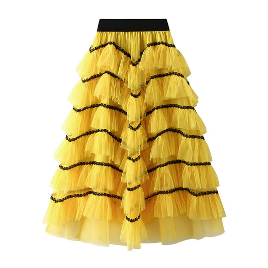 Design Gauze Skirt Layers of Mesh Tiered Dress Skirt Women Dance Skirt Puffy Long Skirt