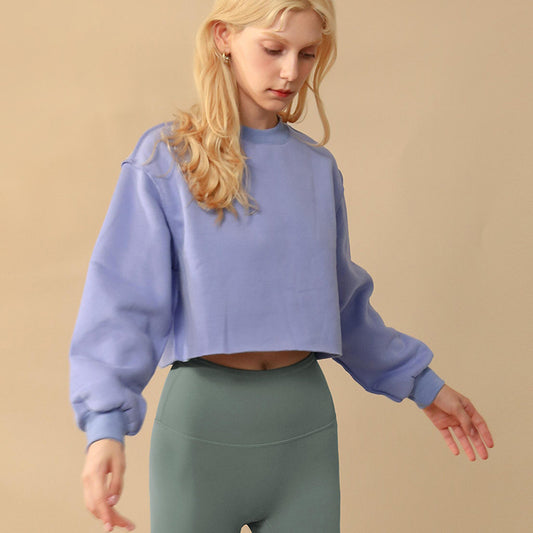 Fleece Lined Long Sleeved Fitness Yoga Wear Top Sports Cropped Short Sweatshirt Women
