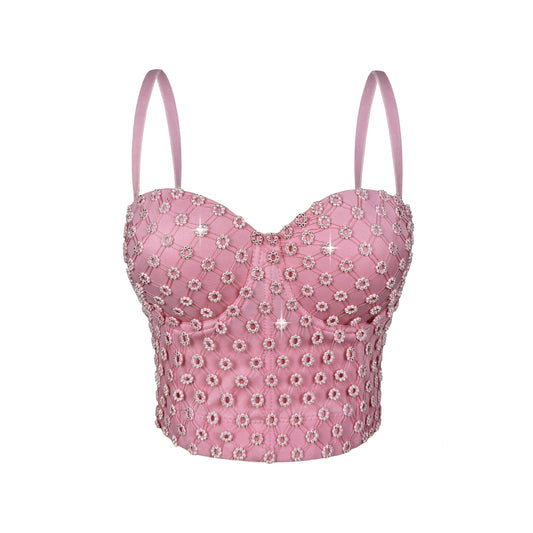 Rhinestone Boning Corset Bra Short Camisole Sexy Slim Outer Wear Slimming Polka Dot Boning Corset Top