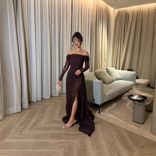 Spring Summer Women Clothing Tube Top Stitching Lace Long Sleeve Big Hem Elegance Retro Dress
