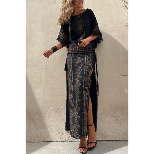 Spring Summer Tassel Batwing Sleeve Two Piece Set Loose Casual Print Women Set