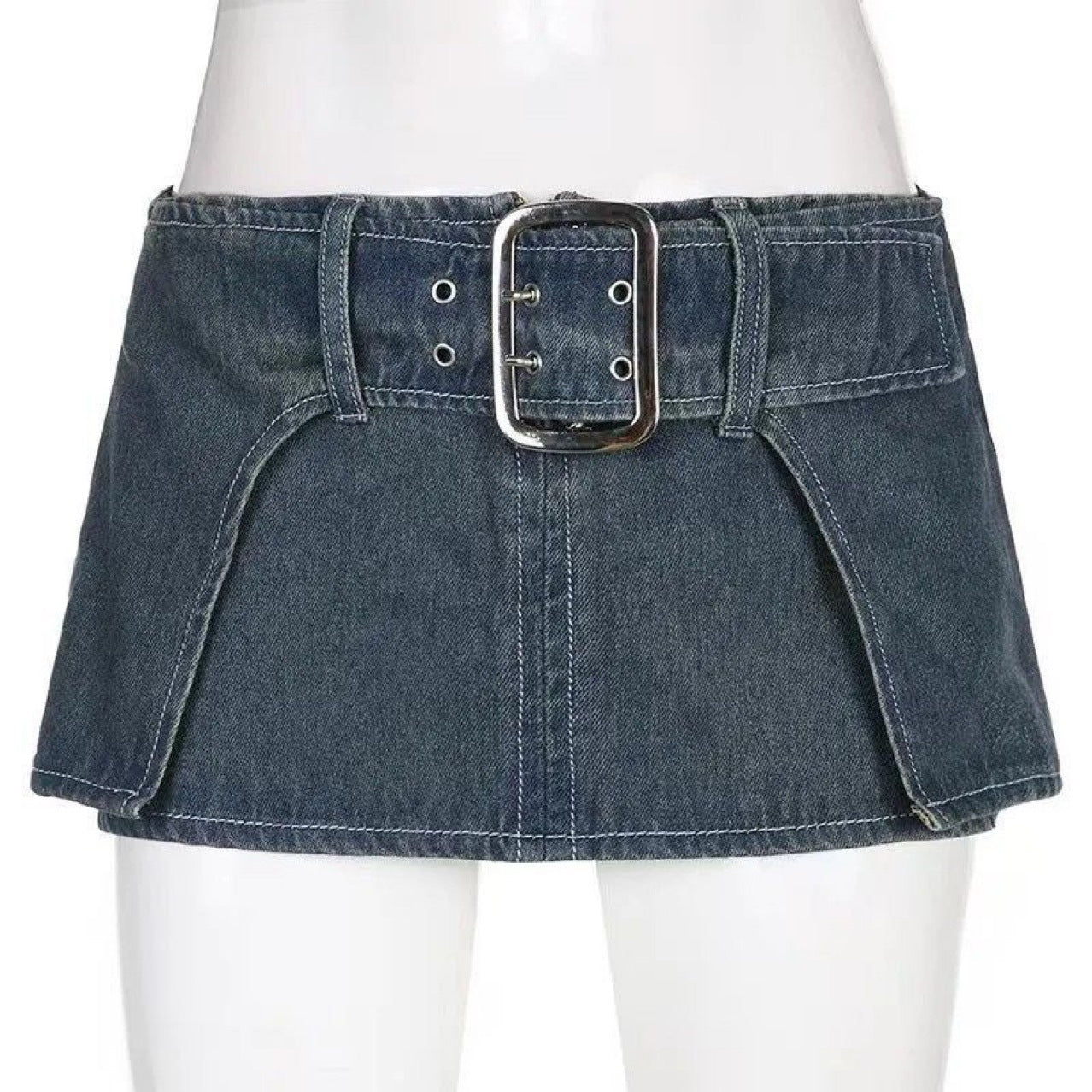 Sexy Personalized Design Faux Two Layer Ultra Short Denim Skirt Distressed Waist Large Breasted Hip Lift Skirt