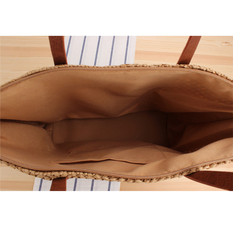 Solid Color Simple Shoulder Straw Bag Japanese Korean Woven Bag Daily Office Casual Vacation Women Bag