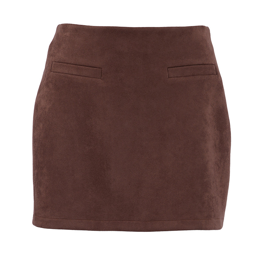 Suede Skirt Autumn Winter High Waist Hip Wrapped Women Clothing Skirt