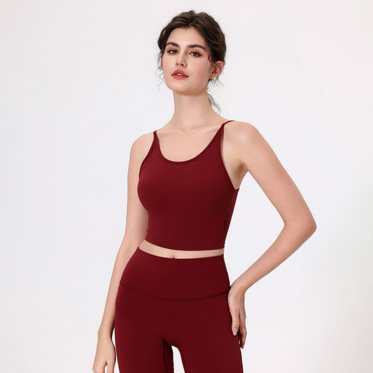 Nude Feel Spaghetti Strap Hollow Out Cutout out Beauty Back Yoga Clothes Bra Belly Contracting Fitness Quick Drying Breathable Exercise Vest