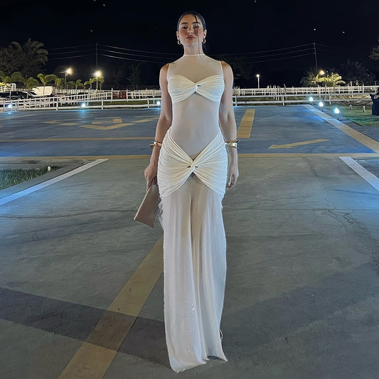Spring Evening Sheer Mesh Sexy Solid Color Sheath Women Dress