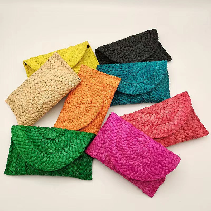 Corn Husk Straw Bag Clutch Women Large Capacity Clutch Hand-Woven Bag Mobile Phone Bag Coin Purse Japanese Korean