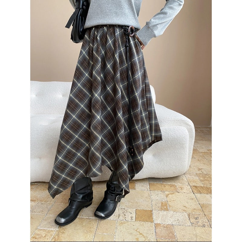 Blogger Love Product Irregular Asymmetric Design Elastic High Waist Contrast Color Check Skirt