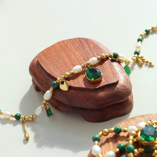 Court Non Fading Design Elegant Graceful Personality Freshwater Pearl Zircon Jade Turquoise Embellished Necklace - Wanita Store
