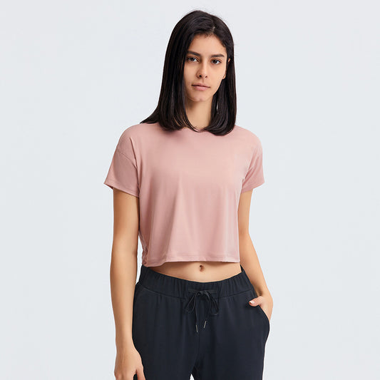 Sexy Cropped Yoga T shirt Women Quick Drying Loose Breathable Outdoor Sports Workout Clothes