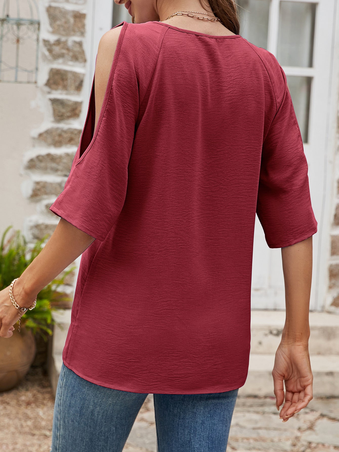 Summer Women Clothing Solid Color Round Neck Off The Shoulder Short Sleeve Top Casual Women T Shirt