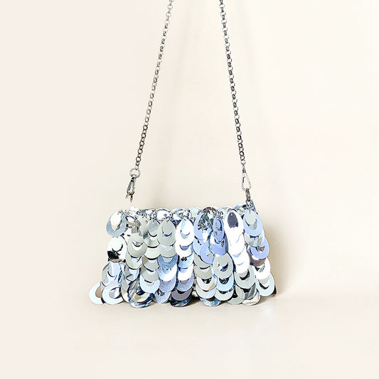 Handmade Bling Sequin Bag Advanced Sense Silver Phone Chain Crossbody Sequ Bag