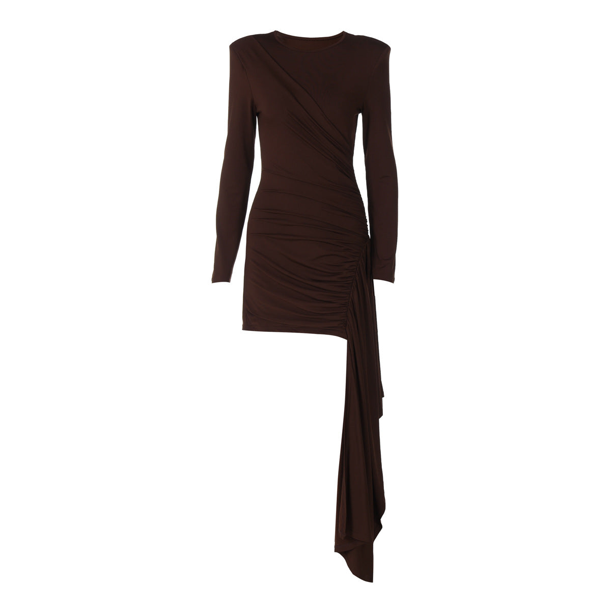 Women Clothing Autumn Winter Slim Fit Pleated Waist Tight Ribbon Solid Color Long Sleeve Dress