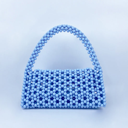 Pearl Bag Women Hand Woven Acrylic Beaded Bag Retro Fairy Small Handbag Triangle Wrist Bag