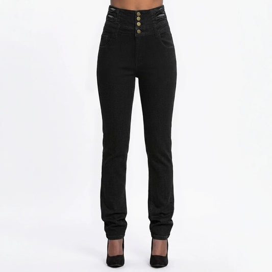 High Waist Breasted Slim Fit Skinny Jeans Women Washed Stretch Pencil Pants Ladies Slimming Denim Trousers