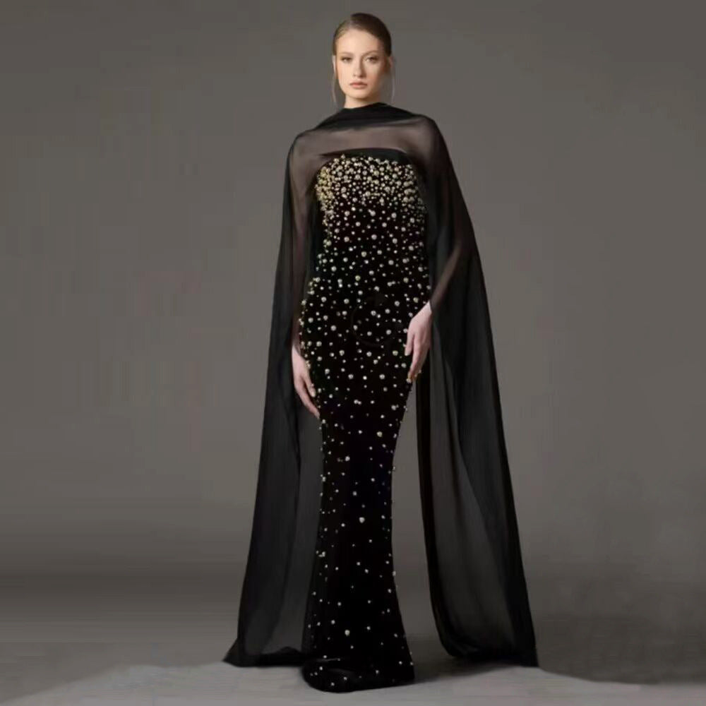 Beads Rhinestones Elegant Shawl Ribbon Tube Top Bandage One Piece Dress Party Dinner Formal Dress