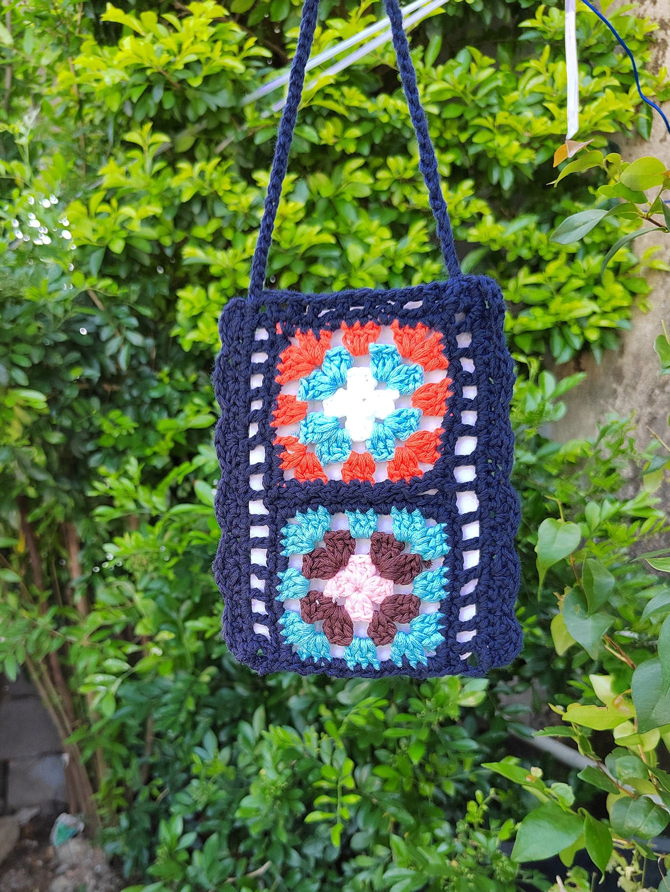 Handmade Knitting Wool Crochet Internet Celebrity Ethnic Mobile Phone Bag Mixed Color Random One-Piece Crossbody Bag
