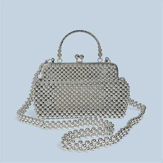 Handmade Beaded Bag Diamond Chain Handbag Casual Office Shoulder Bag Box Bag Western Texture
