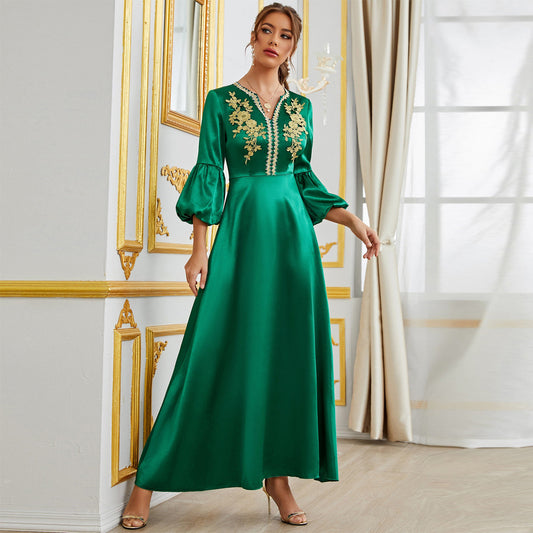 Middle East Muslim Women Clothing Party Gathering Applique Dress Gown