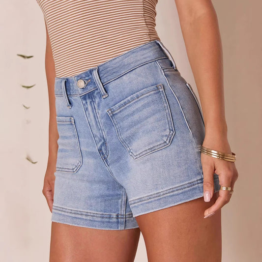 Women Denim Shorts Comfortable Classic Washed Stretch Shorts