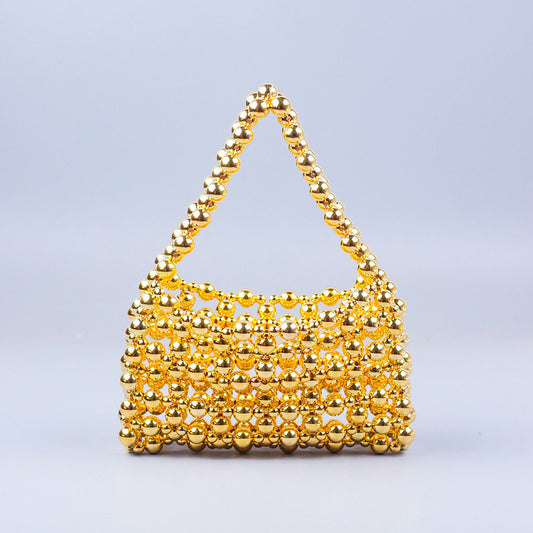 Trendy Best Silver Electroplated Hand Woven Acrylic Street Shooting Casual All Match Beaded Handbag