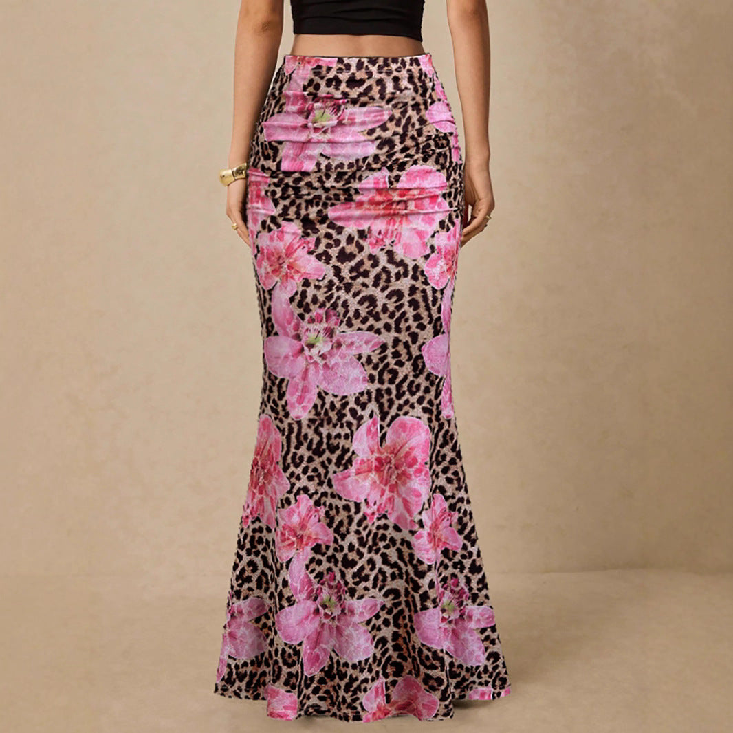 Women Summer Leopard Print Sexy Slim Maxi Skirt