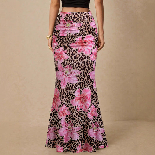 Women Summer Leopard Print Sexy Slim Maxi Skirt