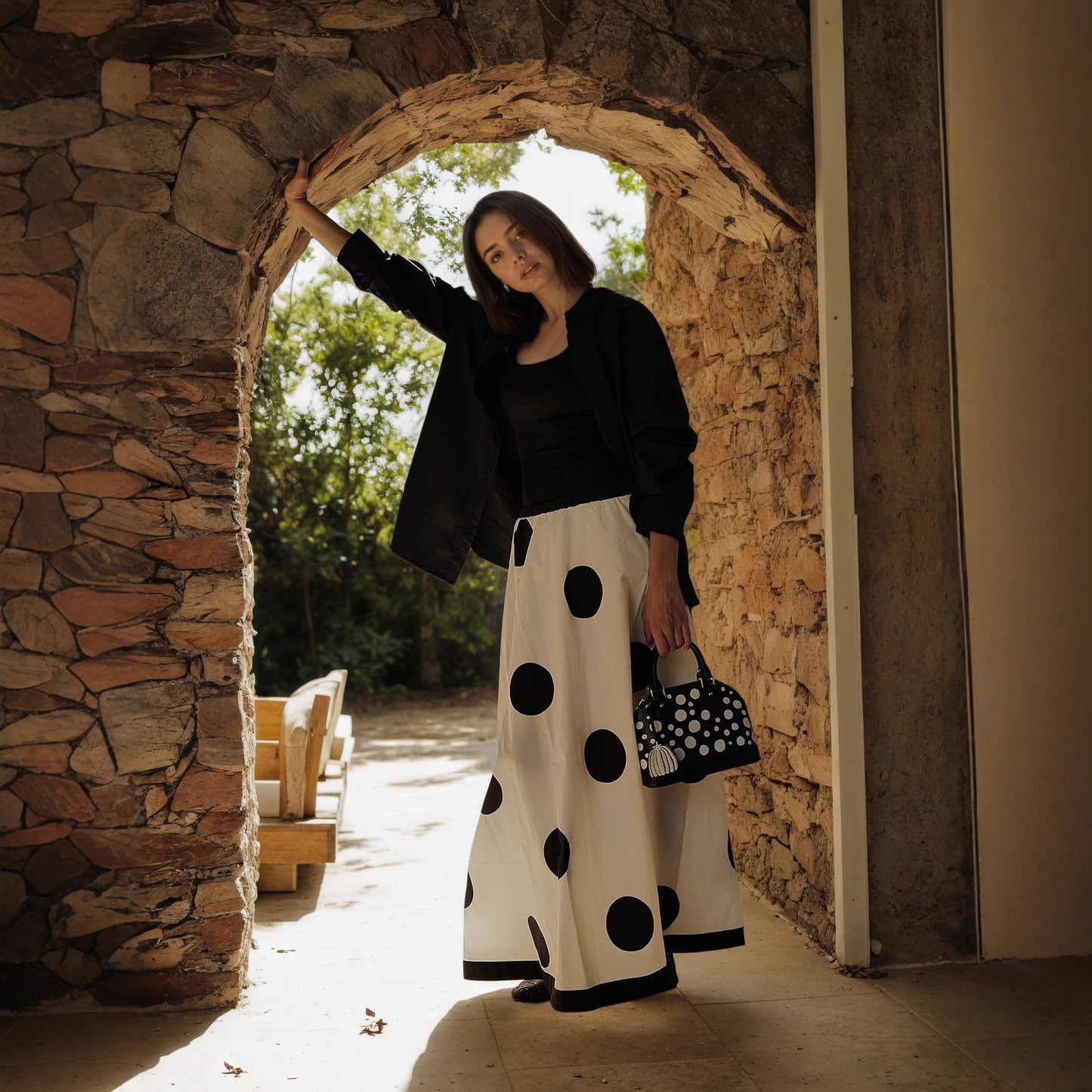 High Waist Fall Big Polka Dot Women French Elegant Fashionable Skirt