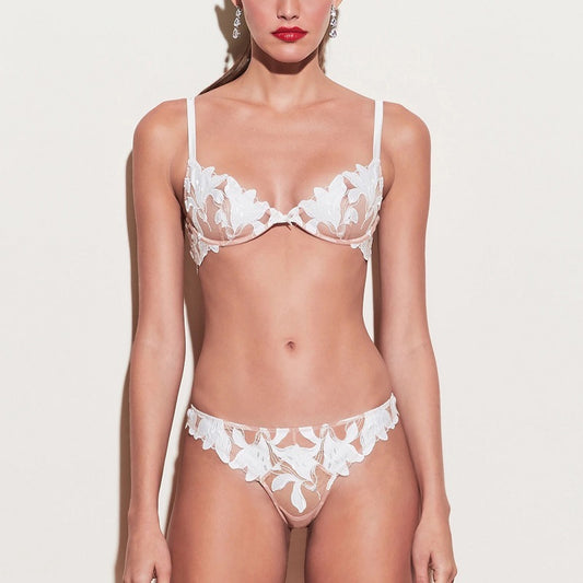 Ensemble de lingerie sexy pour femme, soutien-gorge push-up avec armatures, broderie en relief et empiècements en résille ultra-fines