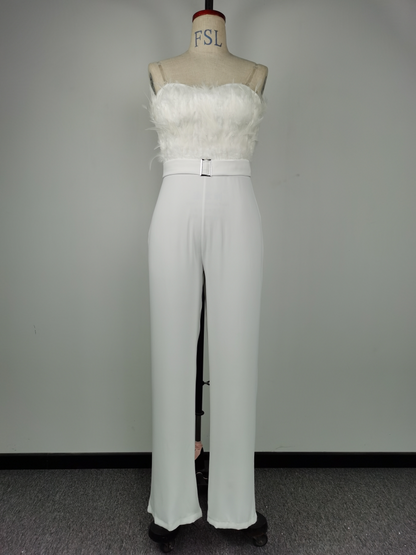 Spring Summer Feather Tube Top Sexy Jumpsuit - Wanita Store