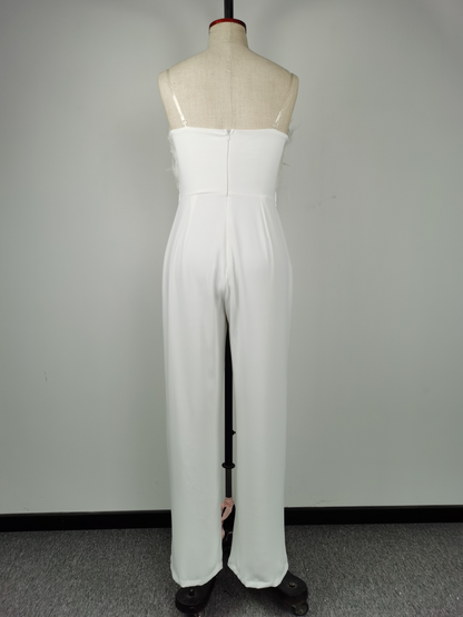 Spring Summer Feather Tube Top Sexy Jumpsuit - Wanita Store