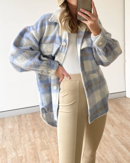 Autumn Winter Women Plaid Mohair Coat Woolen Thick Coat - Wanita Store