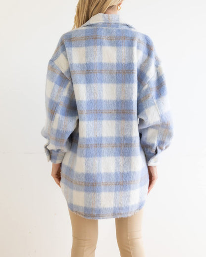 Autumn Winter Women Plaid Mohair Coat Woolen Thick Coat - Wanita Store