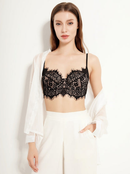 Bralette d'été à fines bretelles, lingerie sexy en dentelle, soutien-gorge souple avec armatures, effet push-up, conçu pour les poitrines généreuses, dos nu en U.