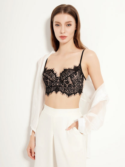 Bralette d'été à fines bretelles, lingerie sexy en dentelle, soutien-gorge souple avec armatures, effet push-up, conçu pour les poitrines généreuses, dos nu en U.