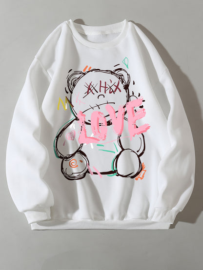 Spring Autumn High End Thin round Neck Skin Color Fleece Trendy Cartoon Cartoon Korean Urban Casual Pullover Women - Wanita Store
