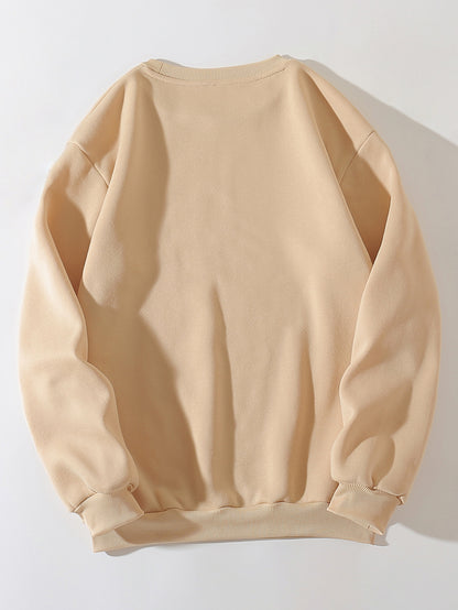 Spring Autumn High End Thin round Neck Skin Color Fleece Trendy Cartoon Cartoon Korean Urban Casual Pullover Women - Wanita Store