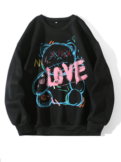Spring Autumn High End Thin round Neck Skin Color Fleece Trendy Cartoon Cartoon Korean Urban Casual Pullover Women - Wanita Store