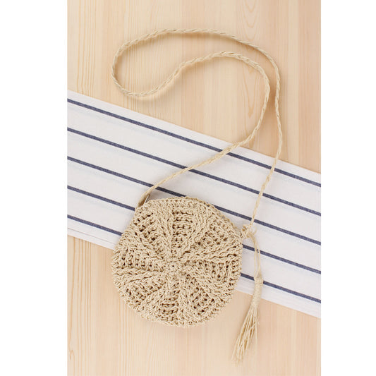 Simple round Tassel Women Crossbody Straw Bag Handmade Shoulder Woven Bag Summer Beach Bag