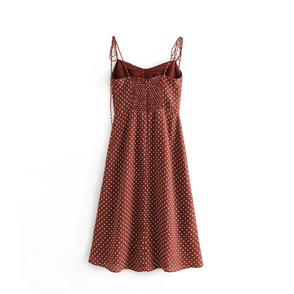 Early Spring Retro Dots High Waist Sexy Side Split Lower Hem Lace Strap Dress Large Swing Dress - Wanita Store