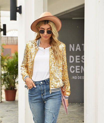 Autumn Winter New Sequined Long Sleeved Women Coat - Wanita Store