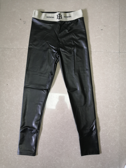 Letter Graphic Belt Faux Leather Pants Leggings Women High Waist Women Pants - Wanita Store