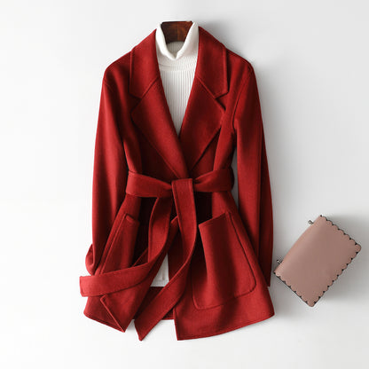 Reversible Cashmere Coat Women Short Spring Autumn Pure Handmade Woolen Coat Women - Wanita Store