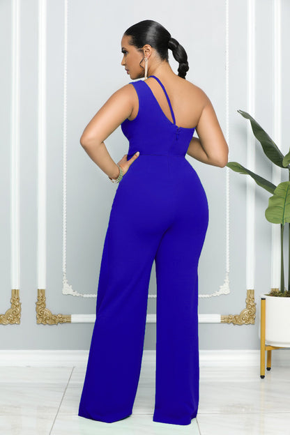 Sexy Sleeveless Single Shoulder Suspender High Waist Office Straight Jumpsuit - Wanita Store