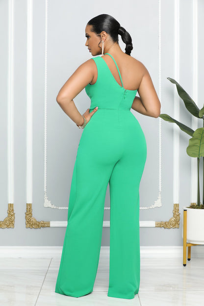 Sexy Sleeveless Single Shoulder Suspender High Waist Office Straight Jumpsuit - Wanita Store