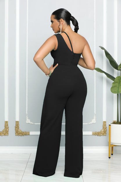 Sexy Sleeveless Single Shoulder Suspender High Waist Office Straight Jumpsuit - Wanita Store